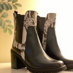 Black snakeskin booties